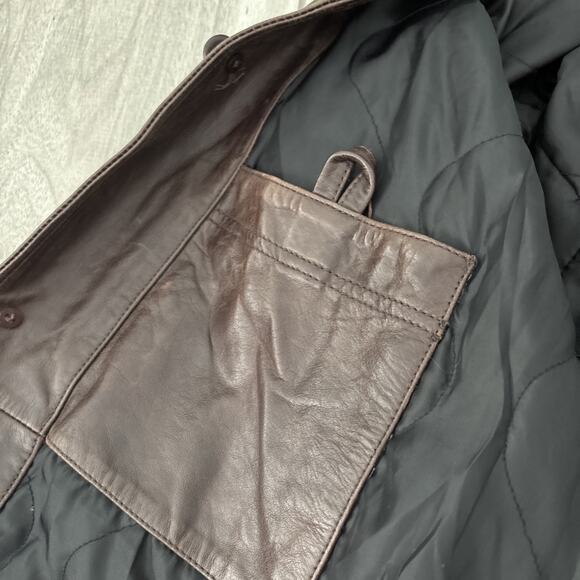 Vintage GAP Jacket Genuine Leather Coat Sz L Brown Lined Heavyweight Button Up - Picture 11 of 11